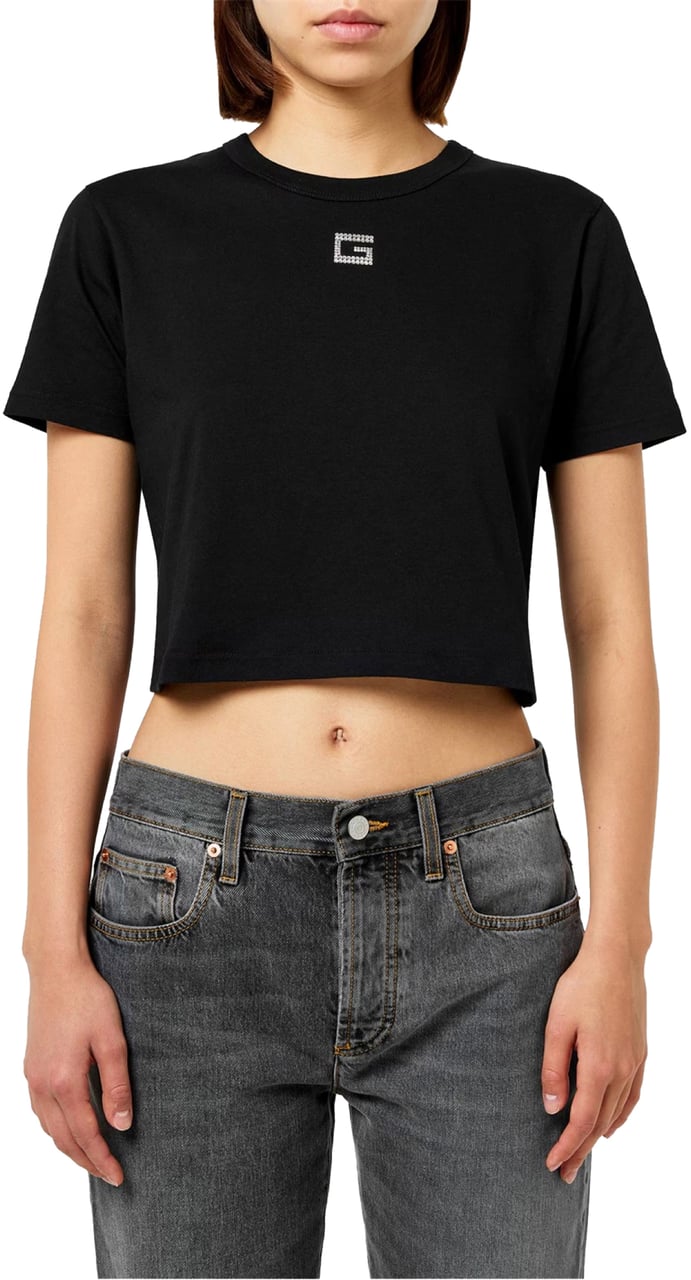 Gucci Crystal G Logo Cropped T-shirt Zwart