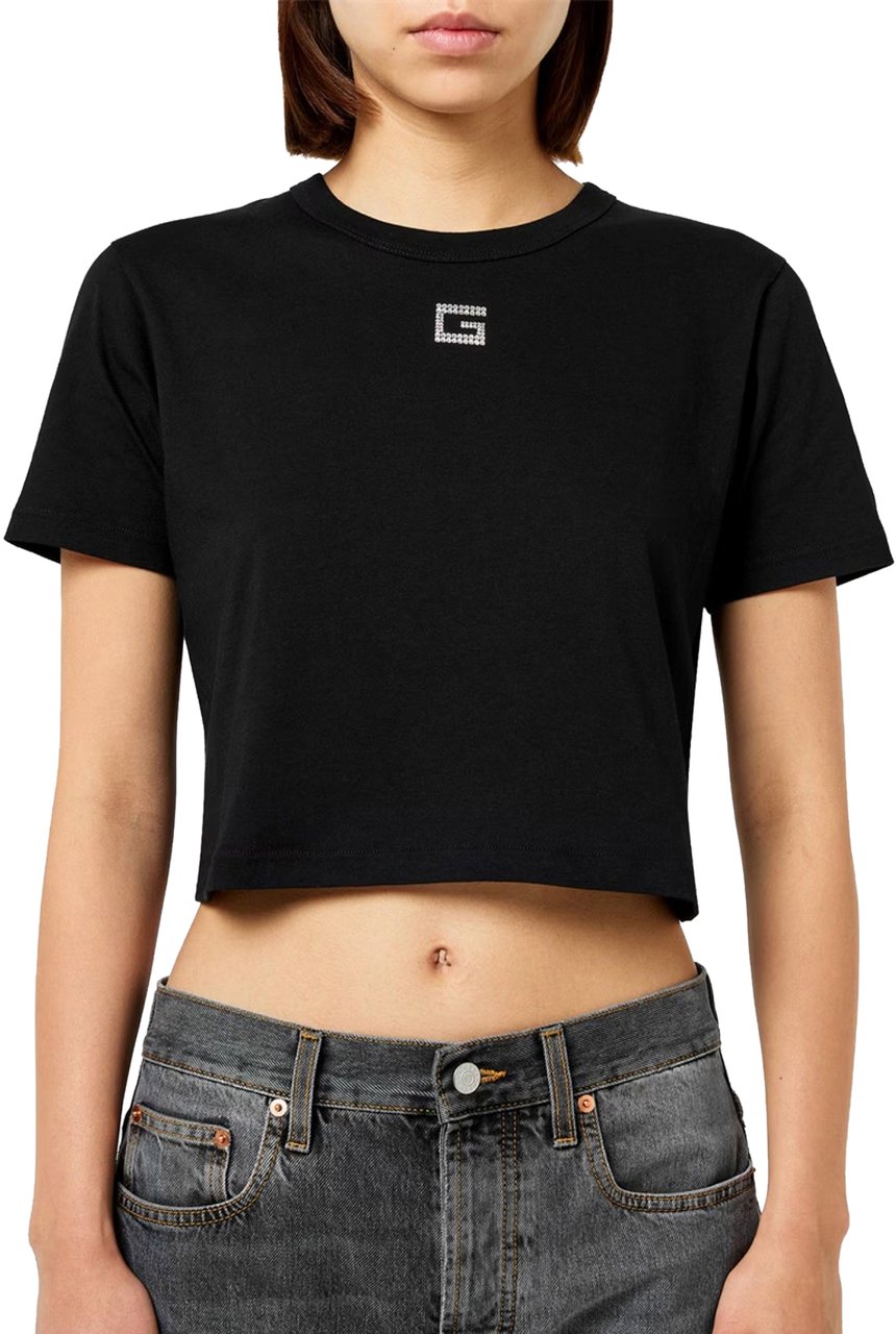 Gucci Crystal G Logo Cropped T-shirt Zwart