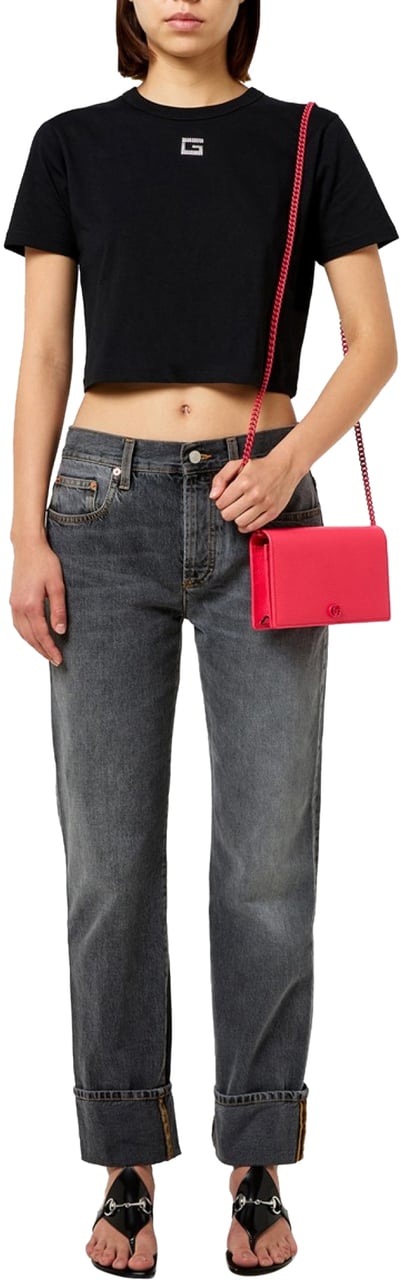 Gucci Crystal G Logo Cropped T-shirt Zwart