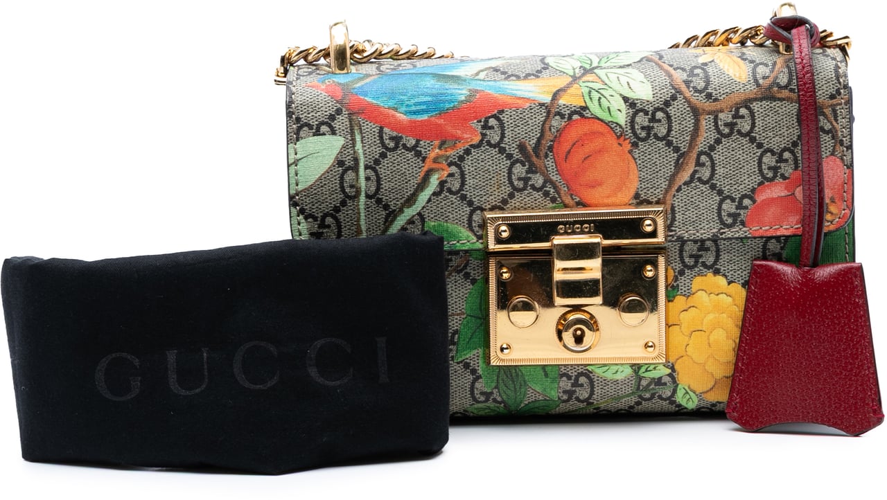 Gucci Small GG Supreme Tian Padlock Crossbody Bruin