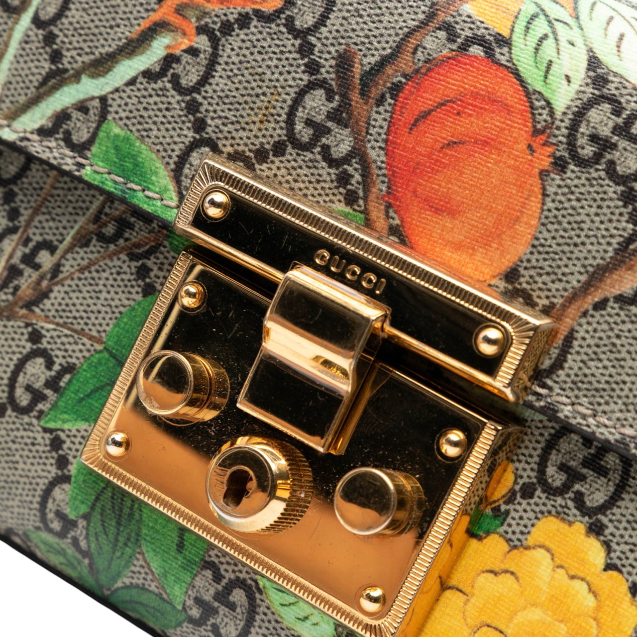 Gucci Small GG Supreme Tian Padlock Crossbody Bruin