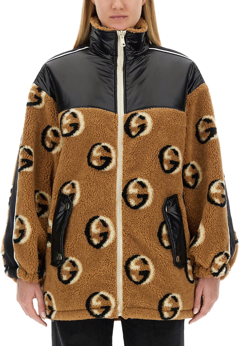 Gucci Jacquard Pattern Zipper Jacket in Luxurious Wool Bruin