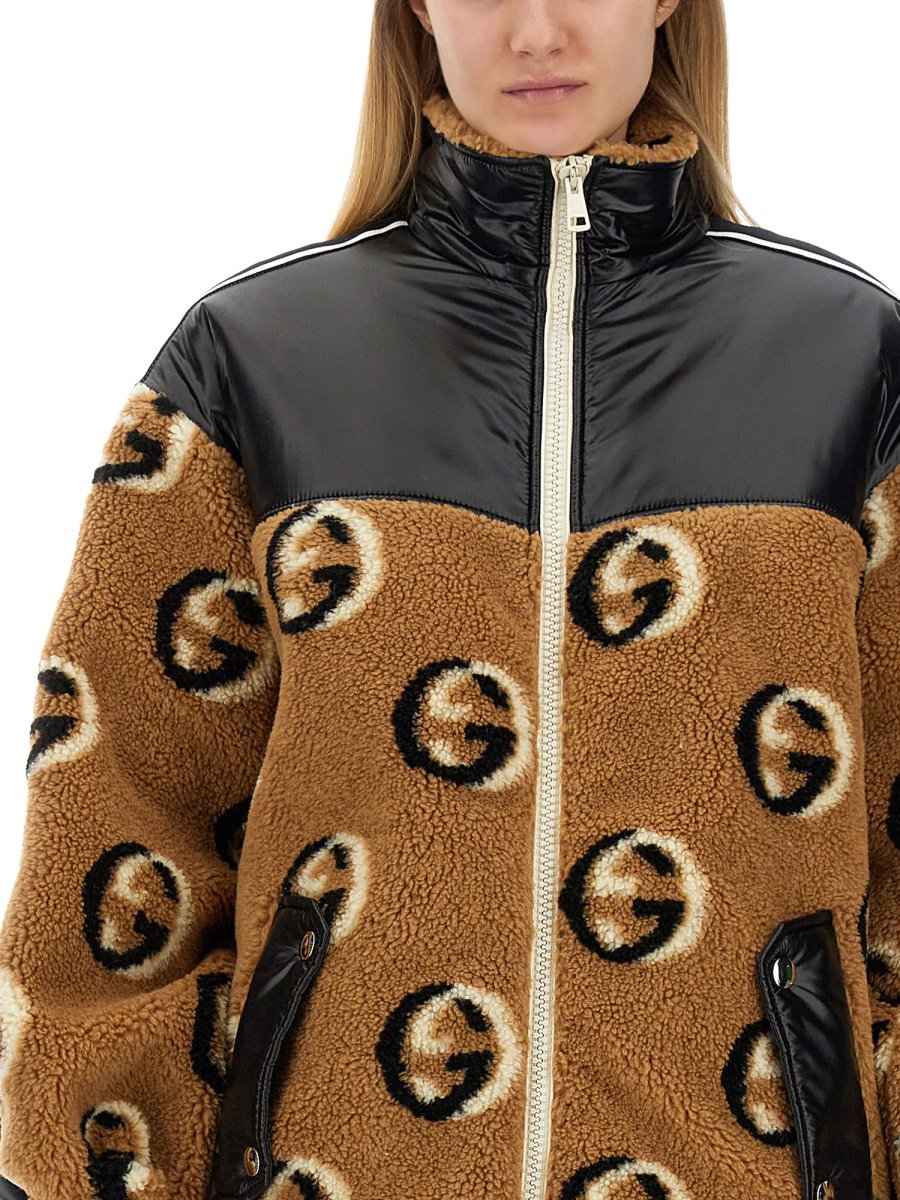Gucci Jacquard Pattern Zipper Jacket in Luxurious Wool Bruin