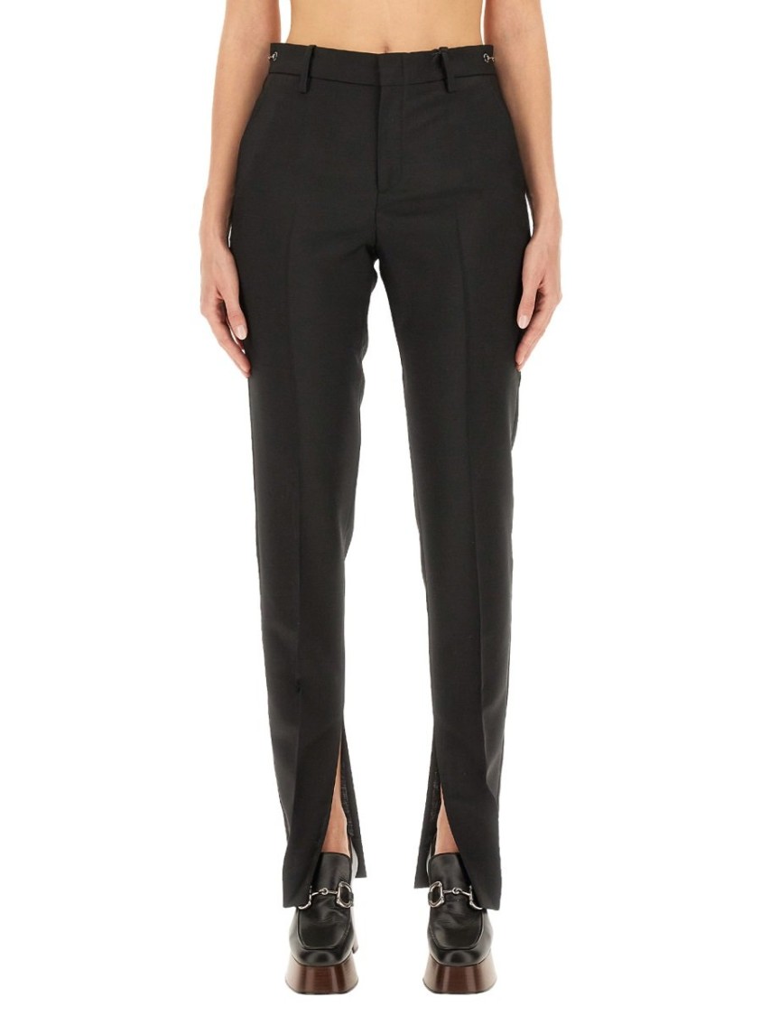 Gucci Slim-Fit Mohair Blend Pants With Clamp Detail Zwart