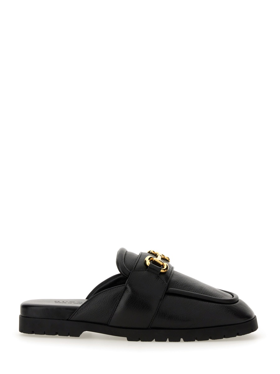 Gucci Men's Leather Sabot Shoe with Clamp Detail Zwart