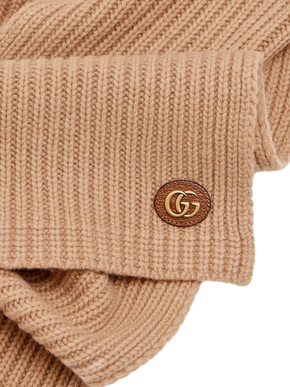 Gucci Camel Sciarpa Ribbed Knit Scarf Bruin