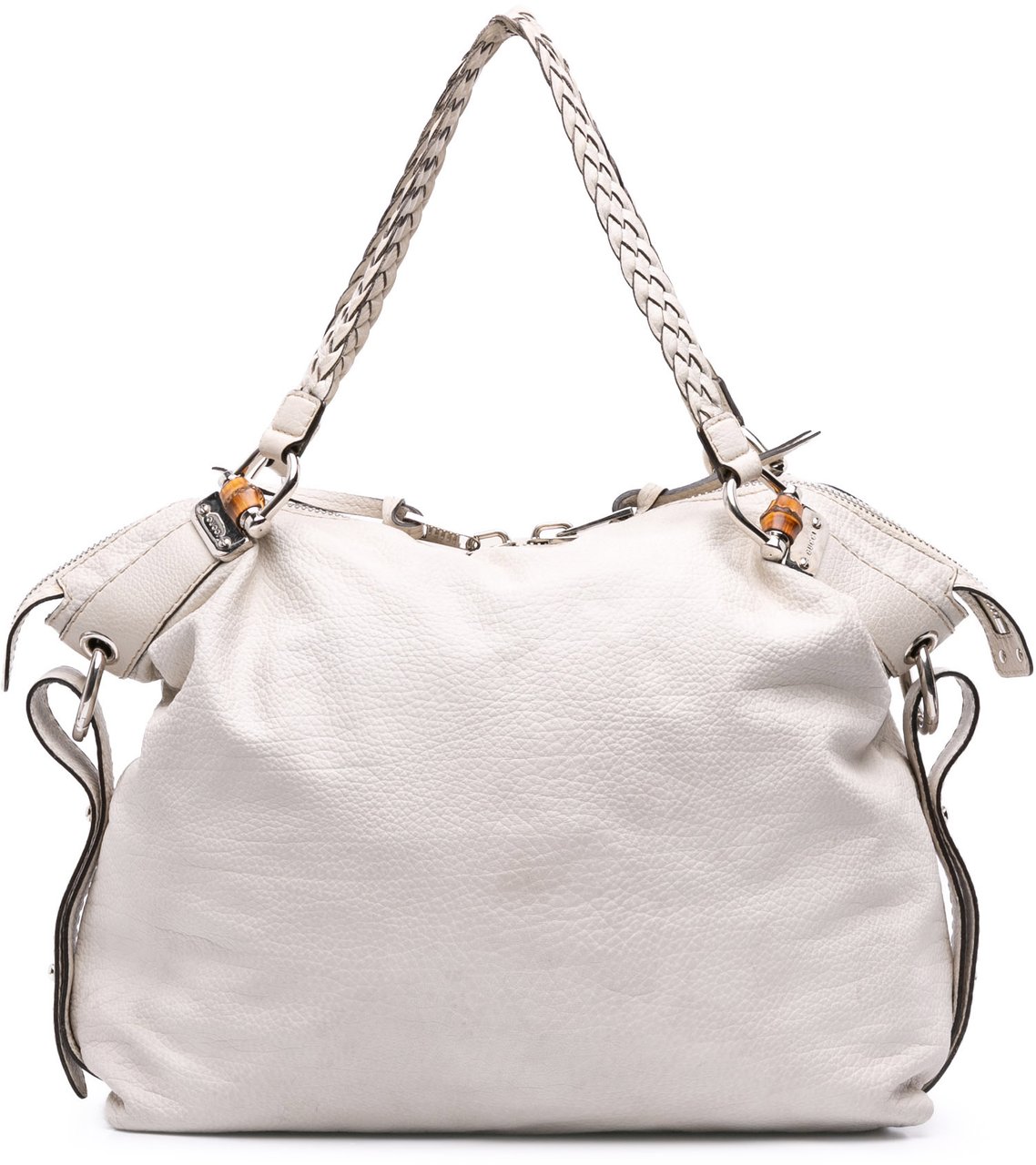 Gucci Large Leather Bamboo Bar Tote Wit