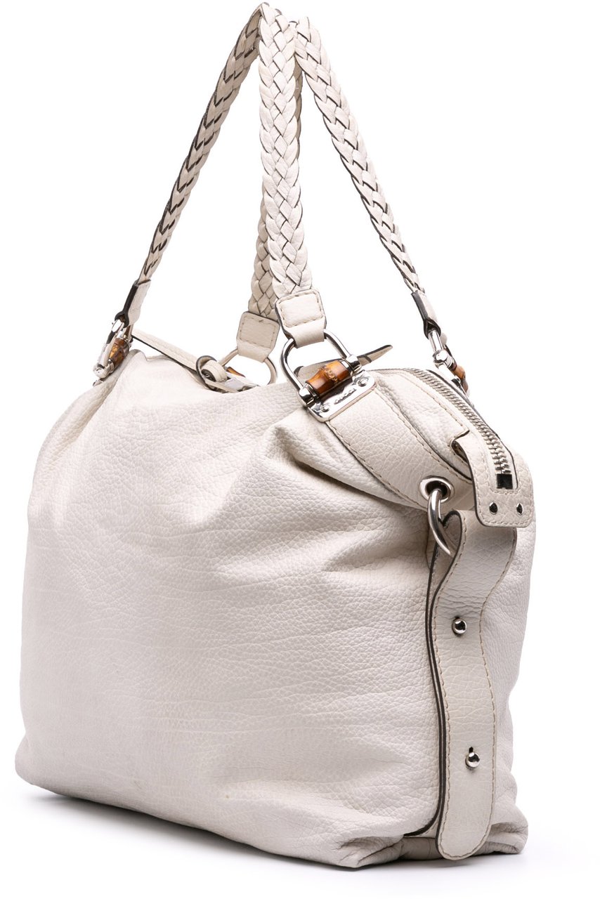 Gucci Large Leather Bamboo Bar Tote Wit
