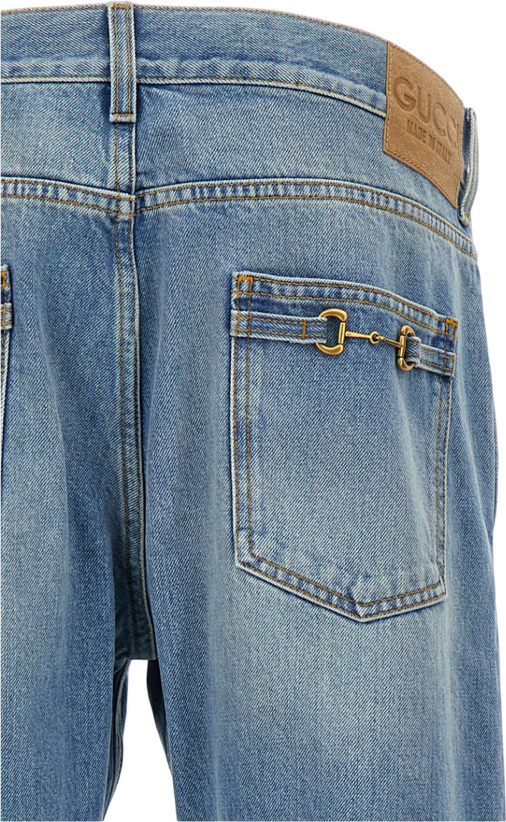 Gucci Jeans Dritti con Dettaglio a Morsetto Blauw