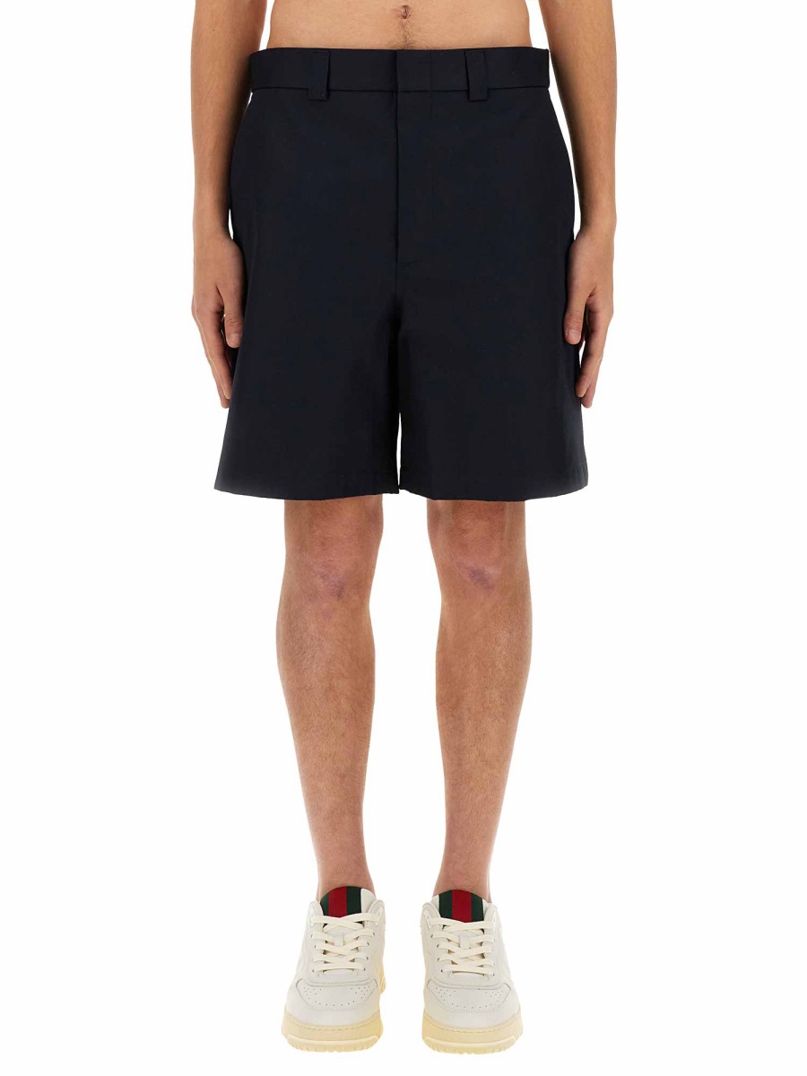 Gucci Web Ribbon Cotton Shorts with Side Pockets Zwart