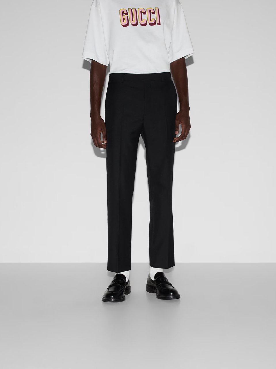 Gucci Black Tailored Wool Blend Twill Trousers Zwart