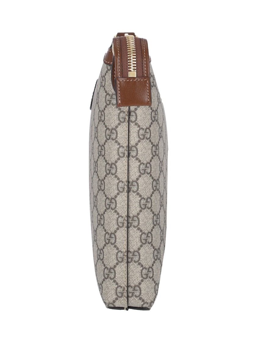 Gucci Jacquard 'Gg Supreme' Shoulder Bag With Leather Accents Neutraal