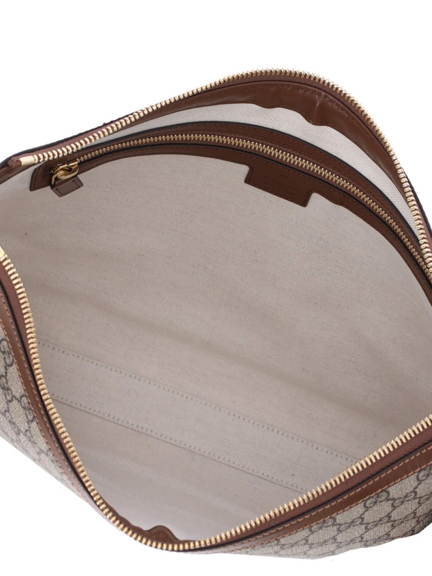 Gucci Jacquard 'Gg Supreme' Shoulder Bag With Leather Accents Neutraal