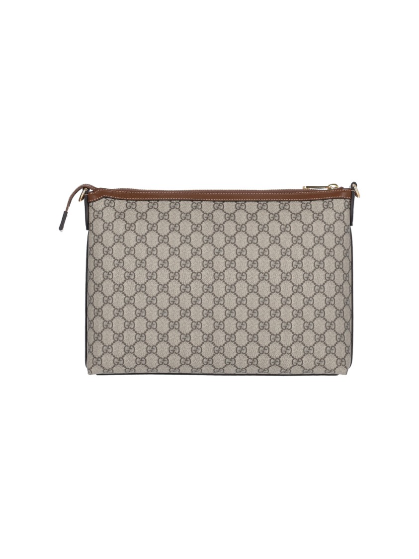 Gucci Jacquard 'Gg Supreme' Shoulder Bag With Leather Accents Neutraal