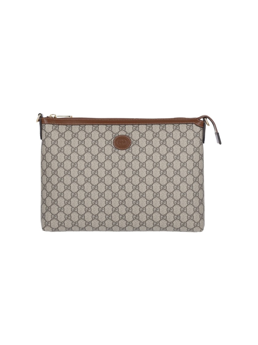 Gucci Jacquard 'Gg Supreme' Shoulder Bag With Leather Accents Neutraal