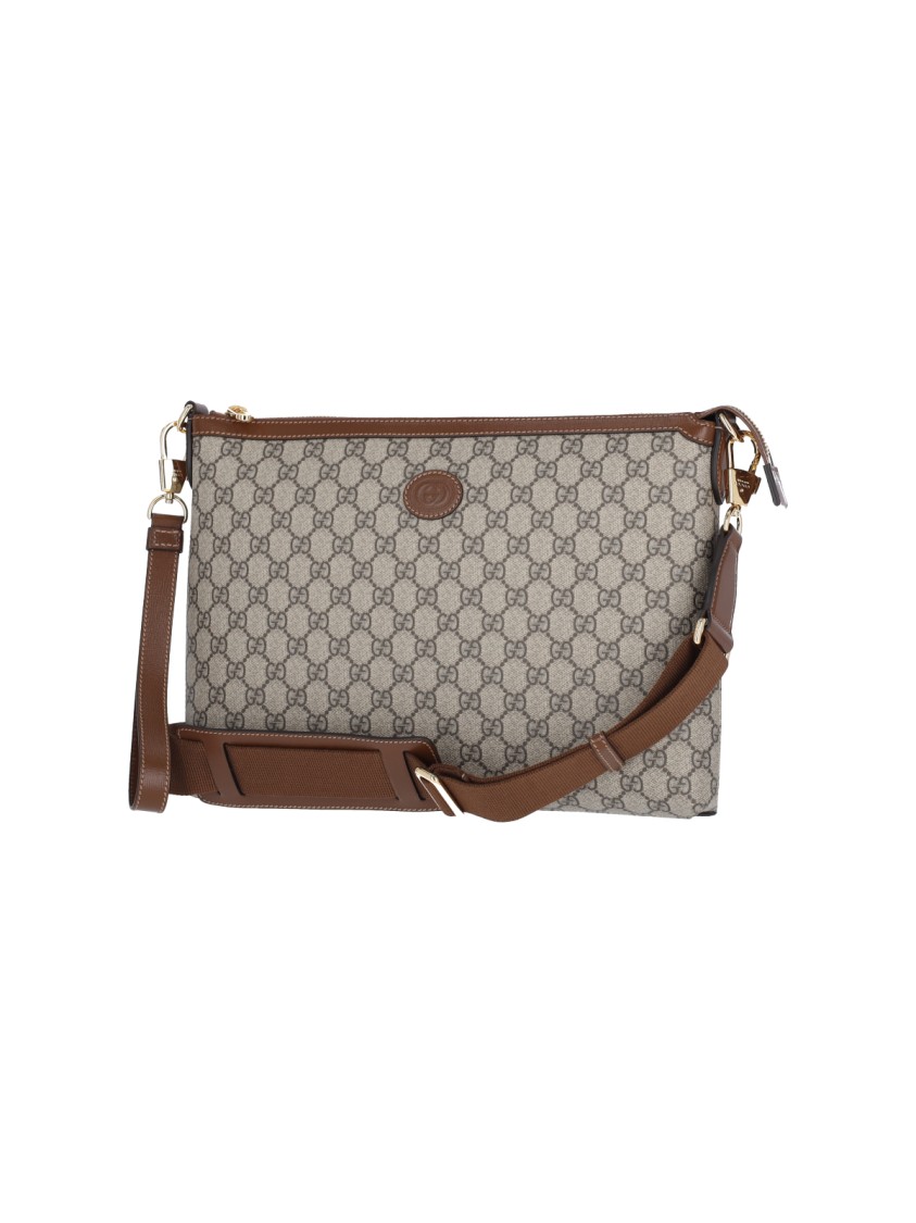 Gucci Jacquard 'Gg Supreme' Shoulder Bag With Leather Accents Neutraal