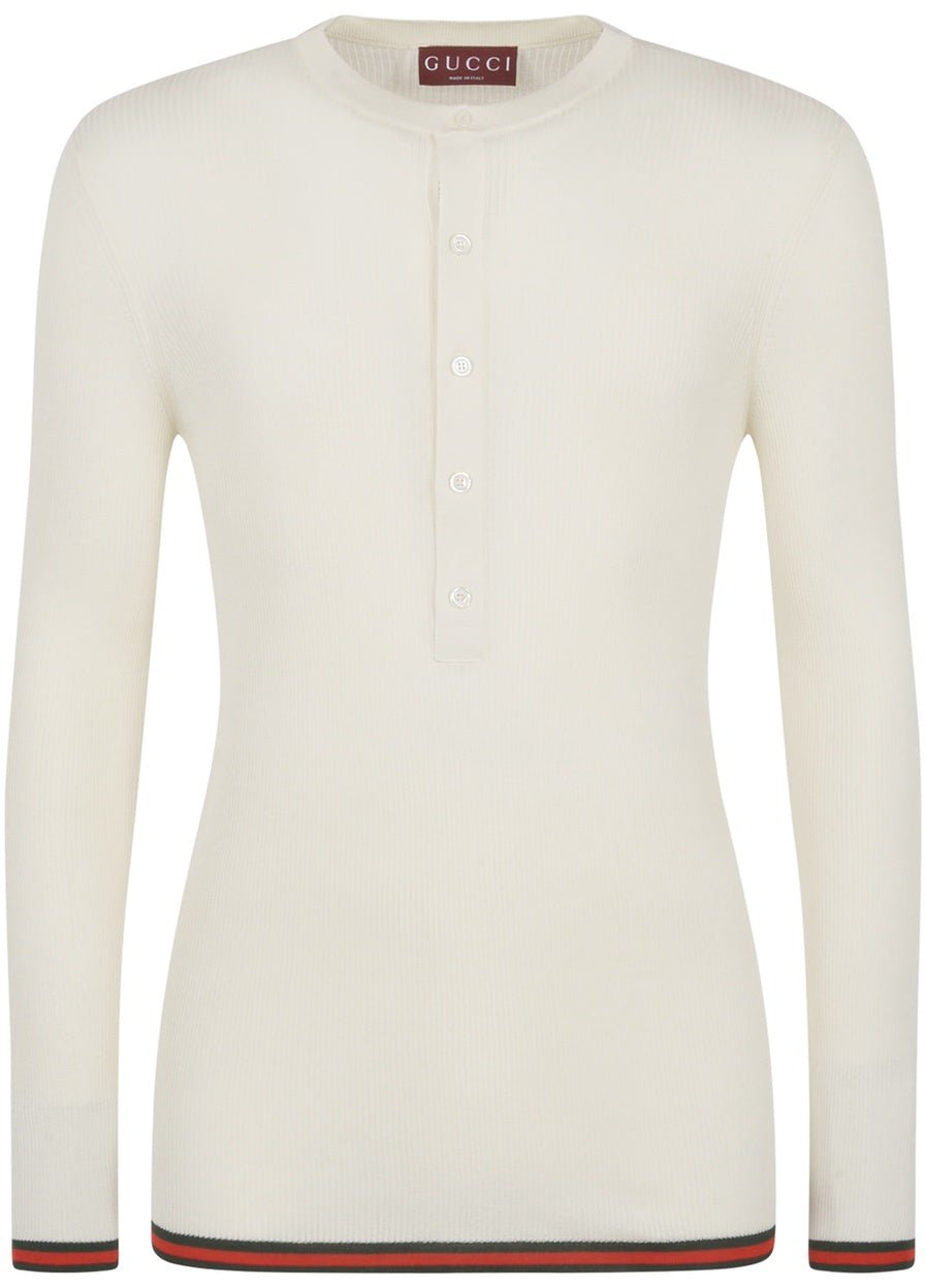 Gucci Gucci Ribbed-Knit Silk T-Shirt Wit