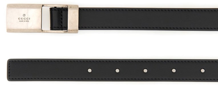 Gucci Brown Calfskin Belt with Classic Buckle Zwart