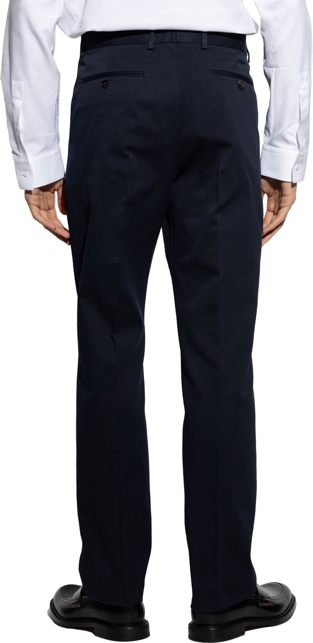 Gucci Blue Tailored Cotton Gabardine Web Trousers Zwart