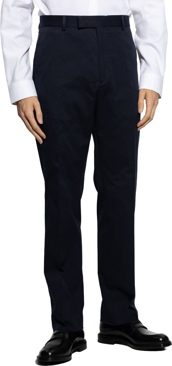Gucci Blue Tailored Cotton Gabardine Web Trousers Zwart