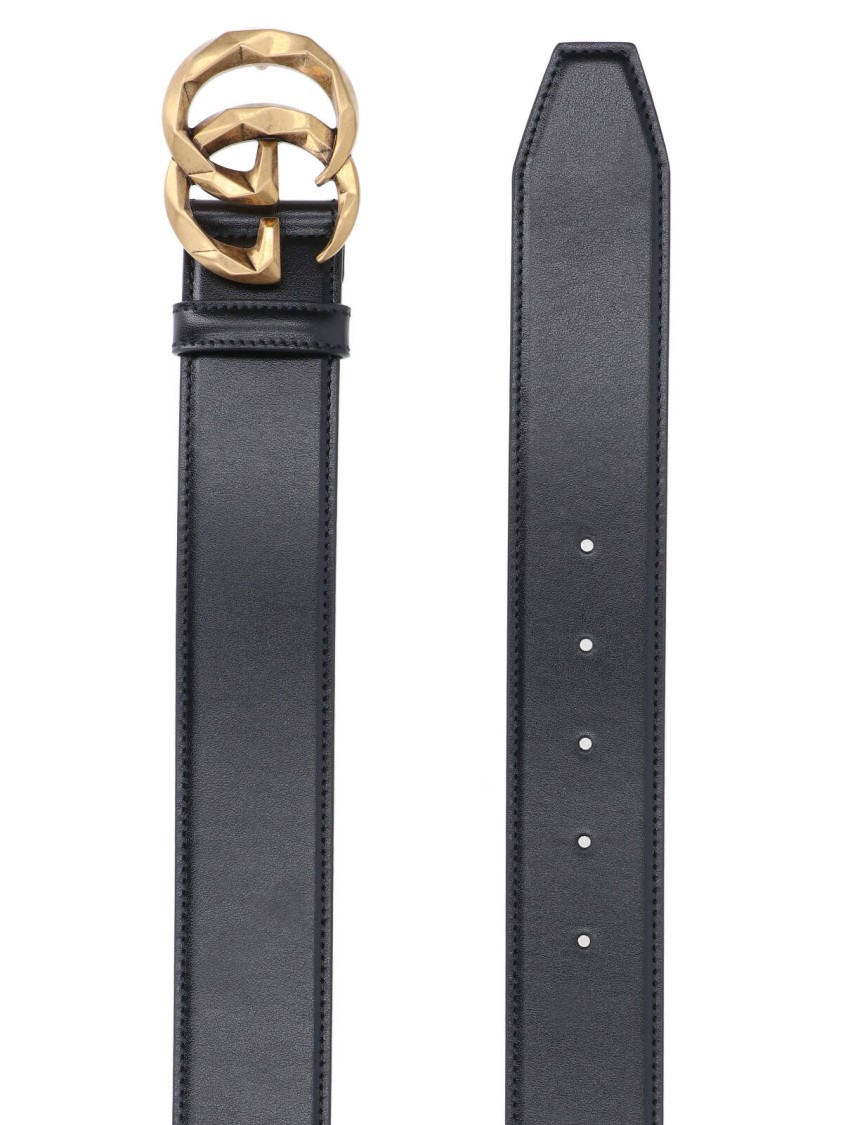 Gucci Wide Black Leather Belt With Gold Double G Buckle Zwart