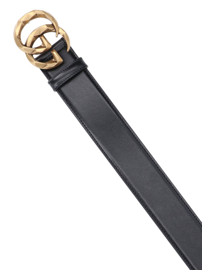 Gucci Wide Black Leather Belt With Gold Double G Buckle Zwart