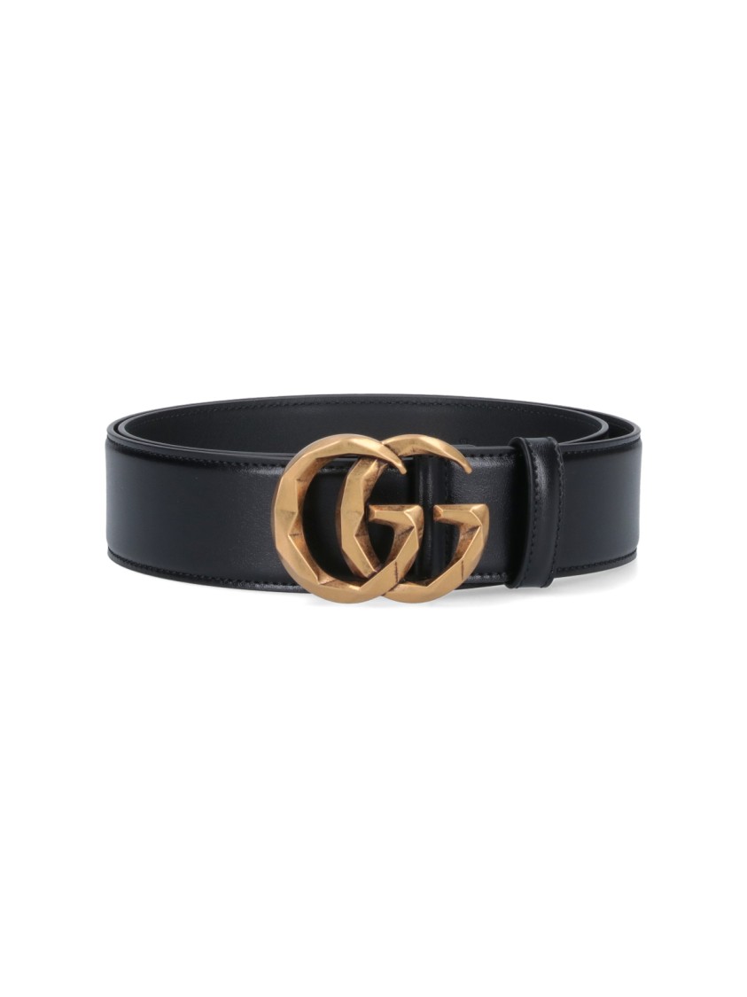 Gucci Wide Black Leather Belt With Gold Double G Buckle Zwart
