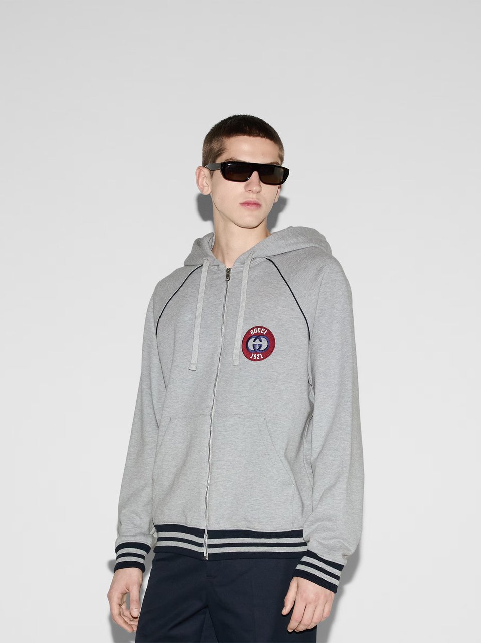 Gucci Grey Zip Lightweight Cotton Logo Sweatshirt Wit