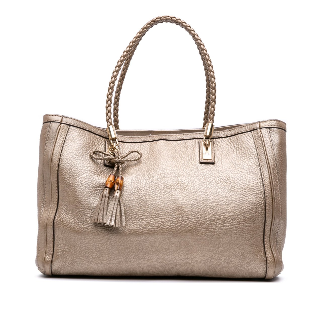 Gucci Metallic Grained Leather Bella Tote Goud