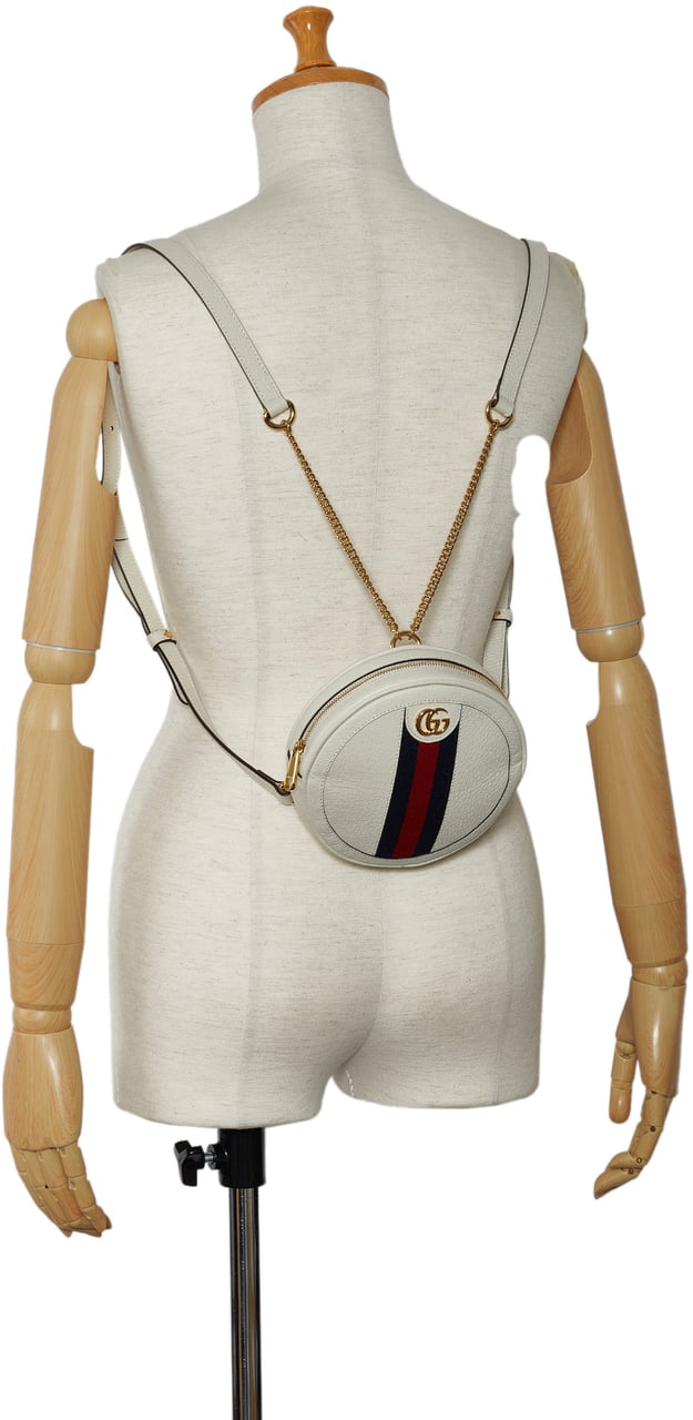Gucci Mini Leather Round Ophidia Backpack Wit