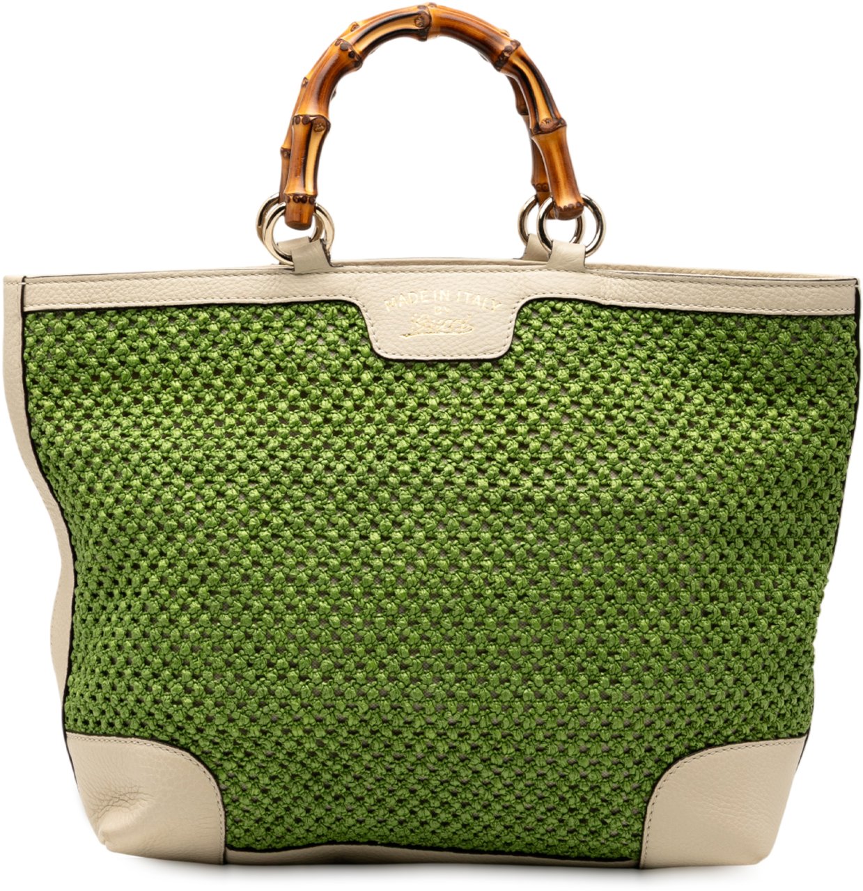 Gucci Large Raffia Bamboo Shopper Tote Groen
