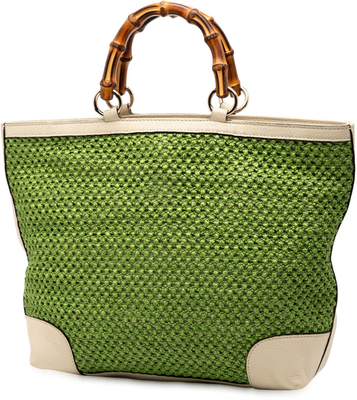 Gucci Large Raffia Bamboo Shopper Tote Groen