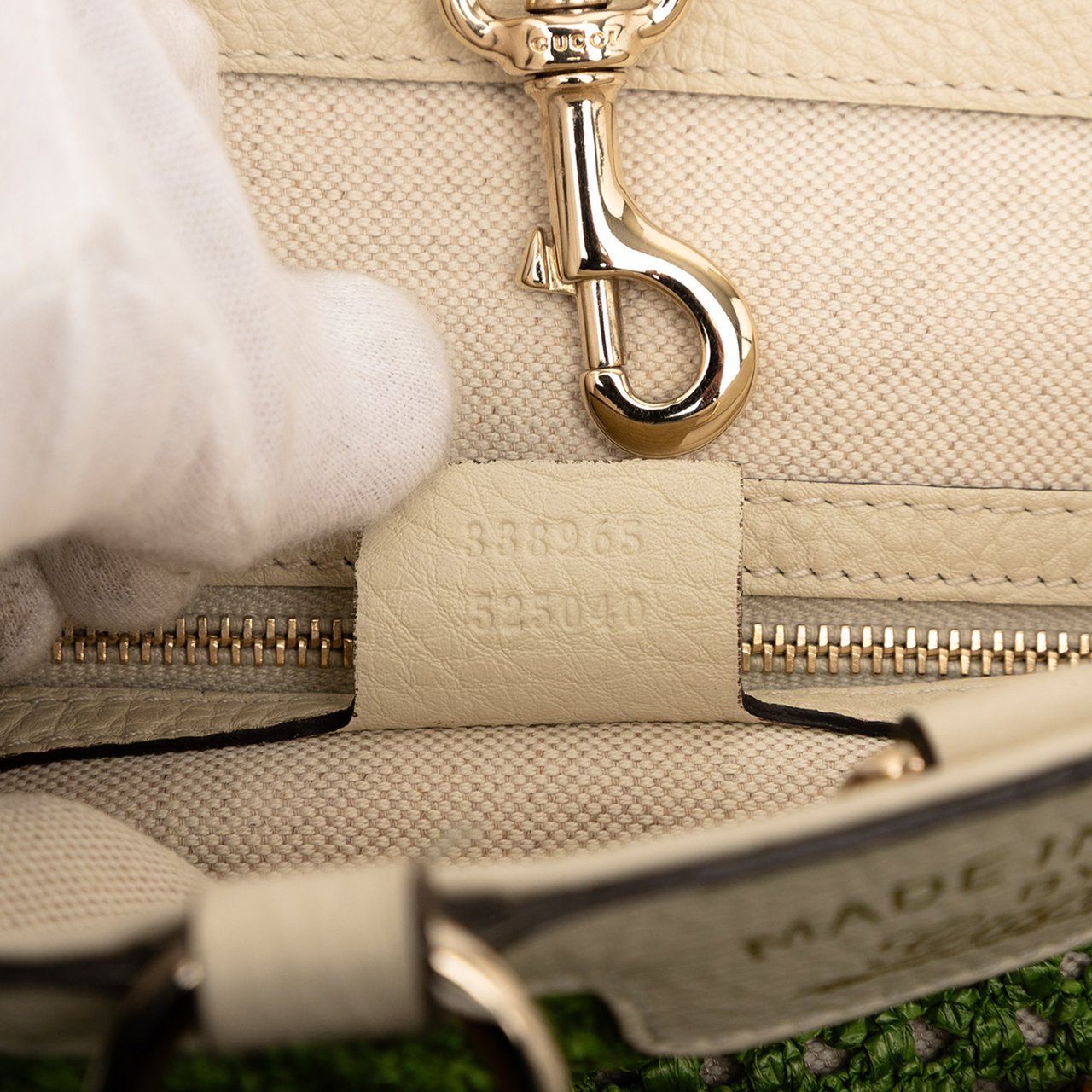 Gucci Large Raffia Bamboo Shopper Tote Groen