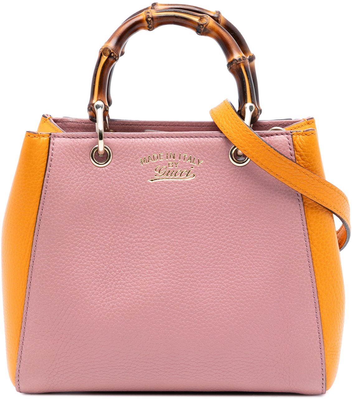 Gucci Mini Bicolor Calfskin Bamboo Shopper Satchel Roze