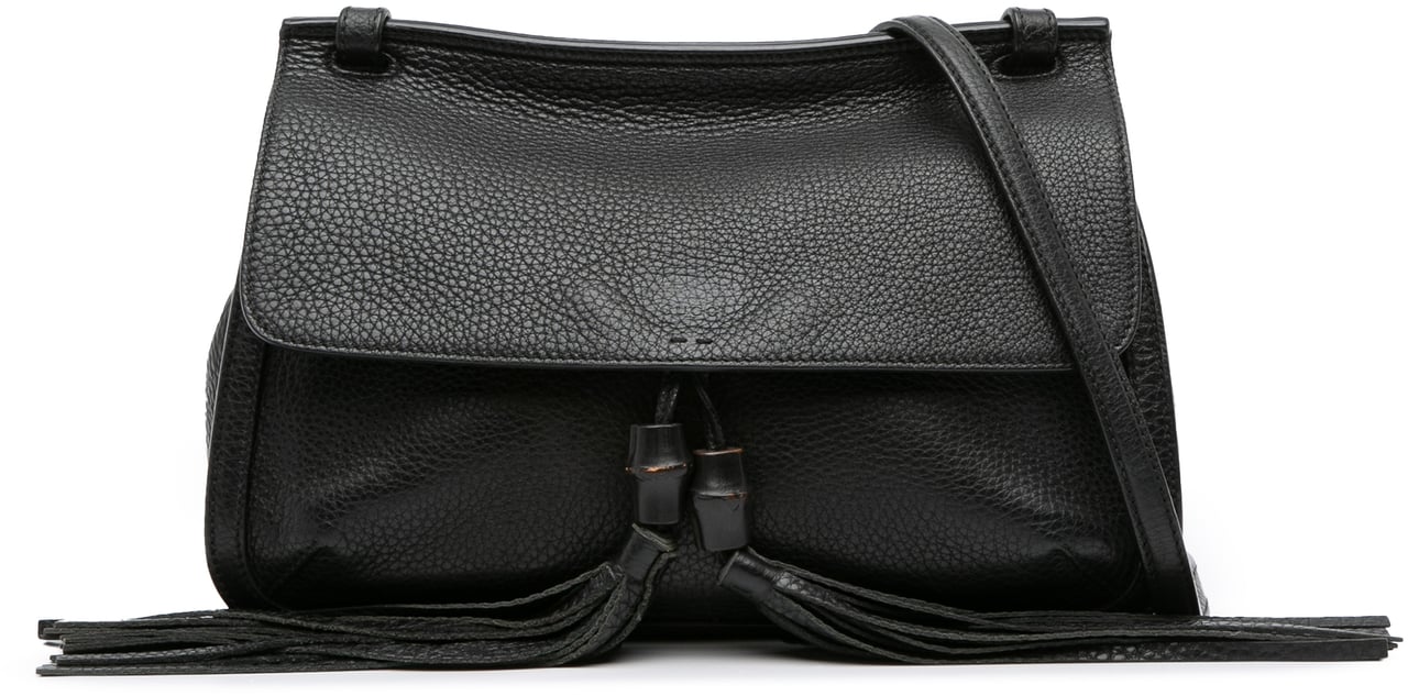 Gucci Medium Leather Bamboo Daily Crossbody Zwart