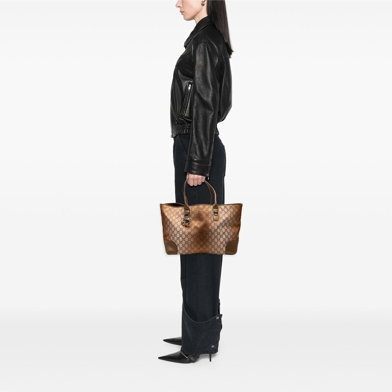 Gucci GG Lurex Heart Bit Tote Bruin