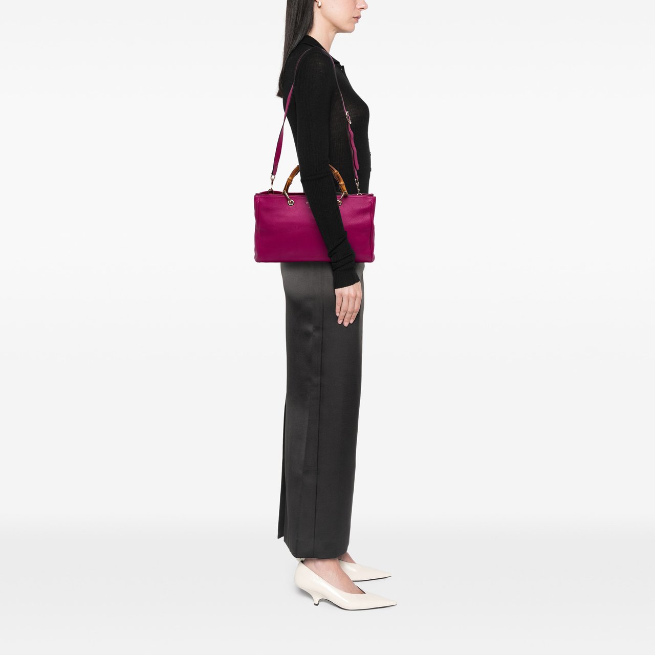 Gucci Medium Calfskin Bamboo Shopper Satchel Roze