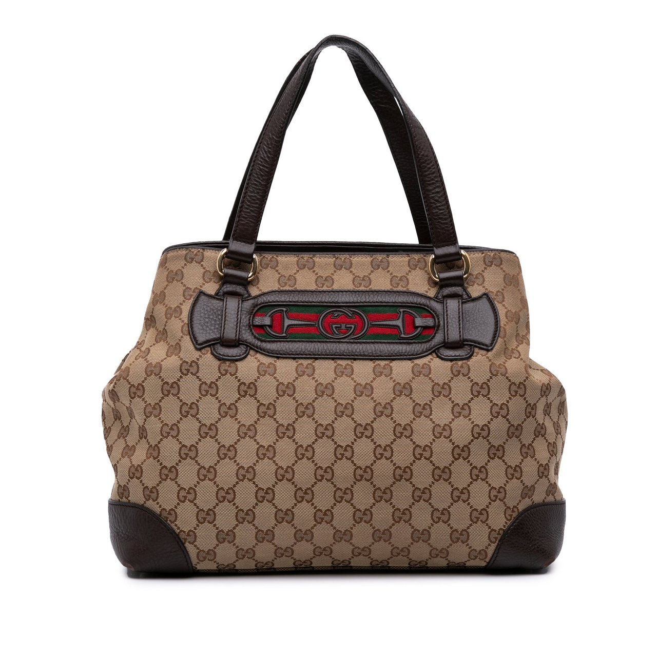 Gucci Medium GG Canvas Web Dressage Tote Bruin