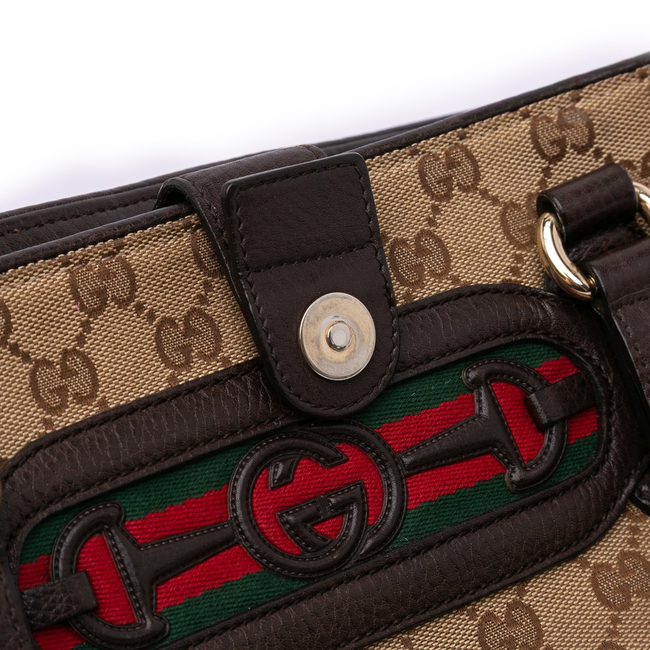 Gucci Medium GG Canvas Web Dressage Tote Bruin