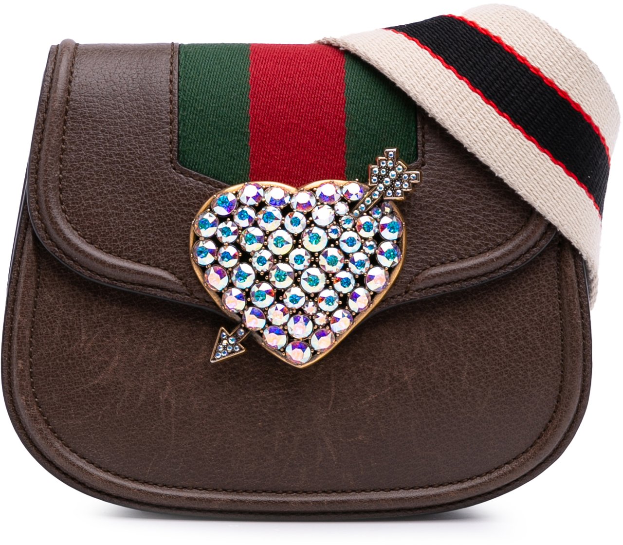 Gucci Small Linea Totem Crystal Heart Crossbody Bruin