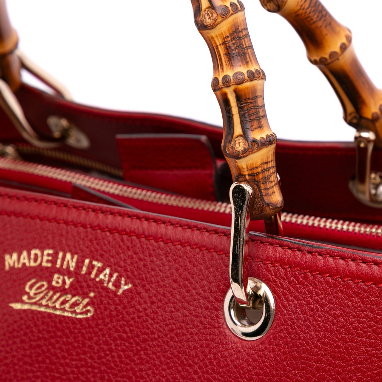 Gucci Medium Calfskin Bamboo Shopper Satchel Rood