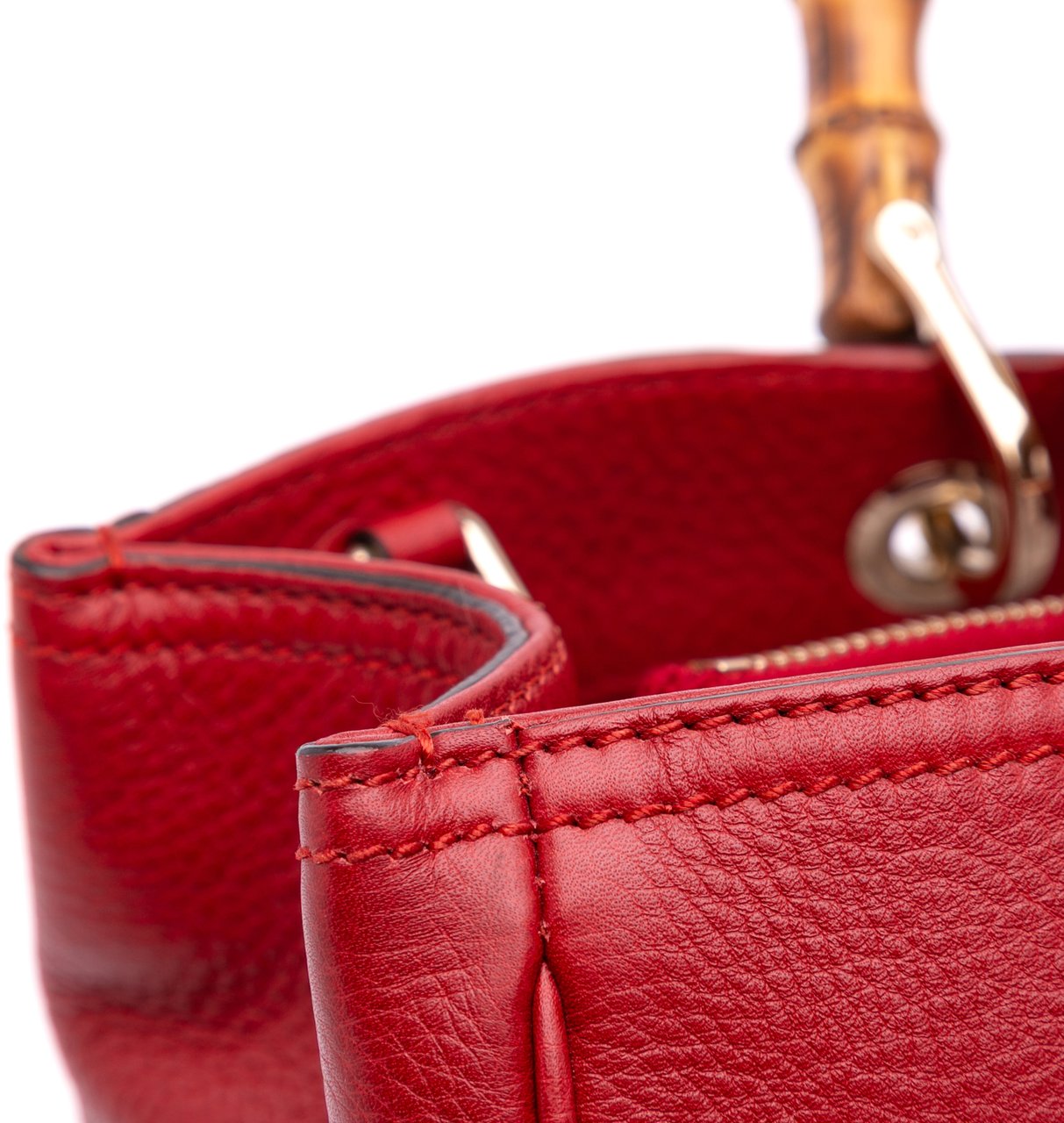 Gucci Medium Calfskin Bamboo Shopper Satchel Rood