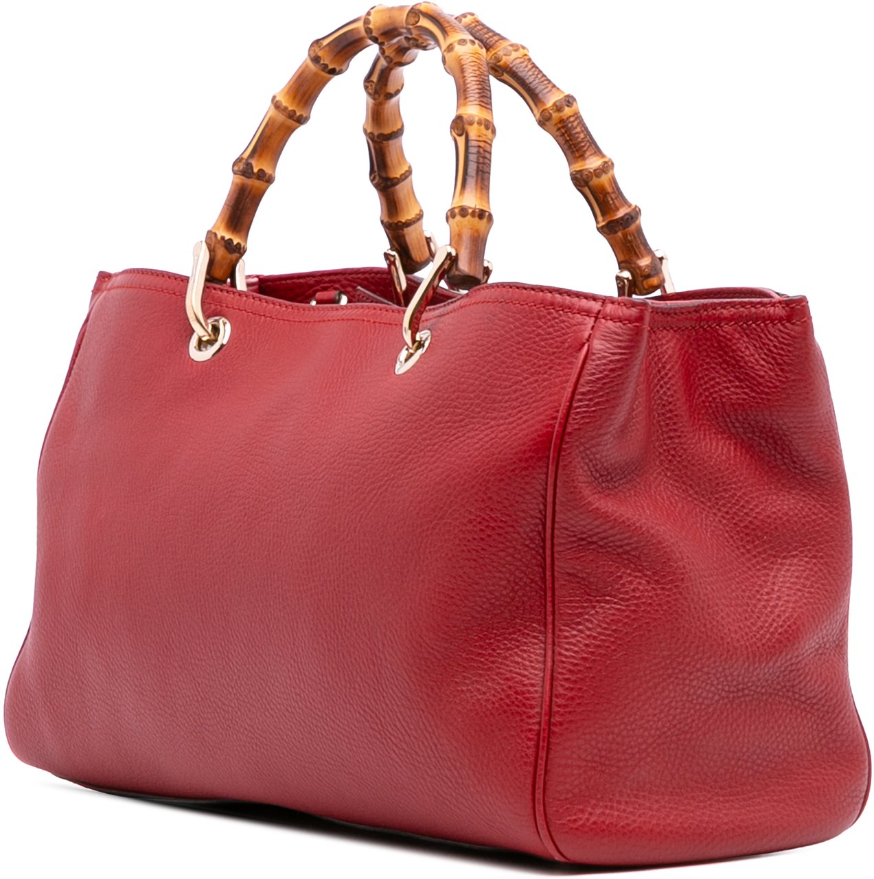 Gucci Medium Calfskin Bamboo Shopper Satchel Rood