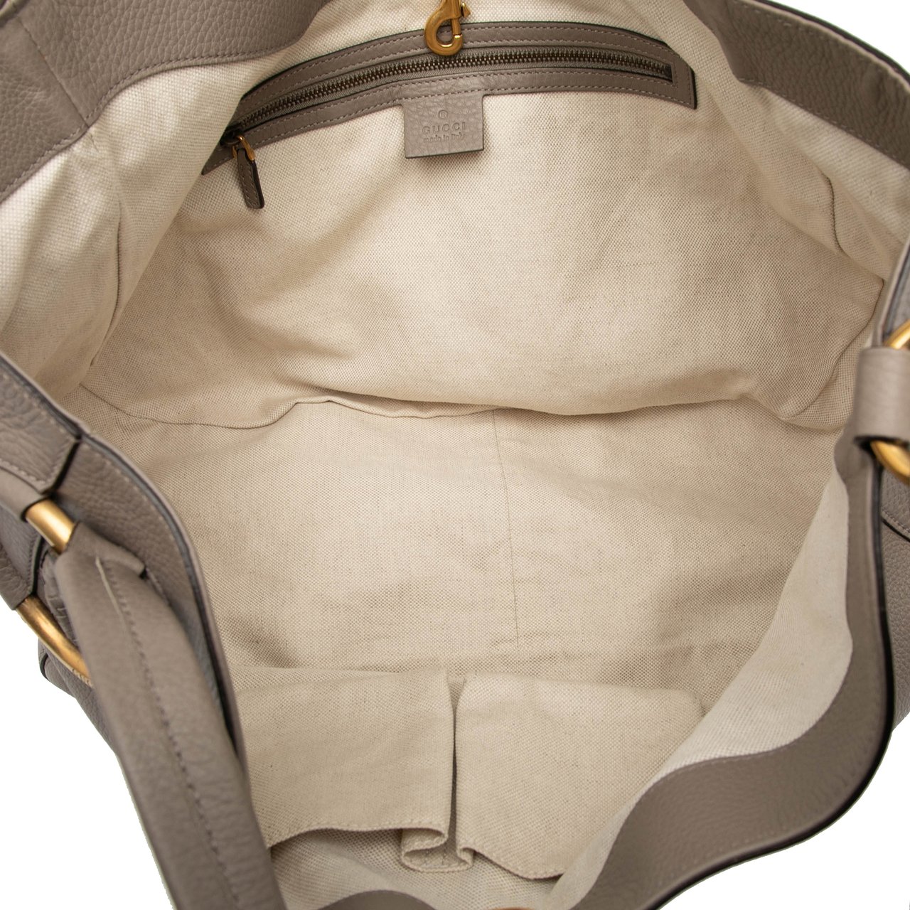 Gucci Medium Pebbled Calfskin Twill Tote Bruin