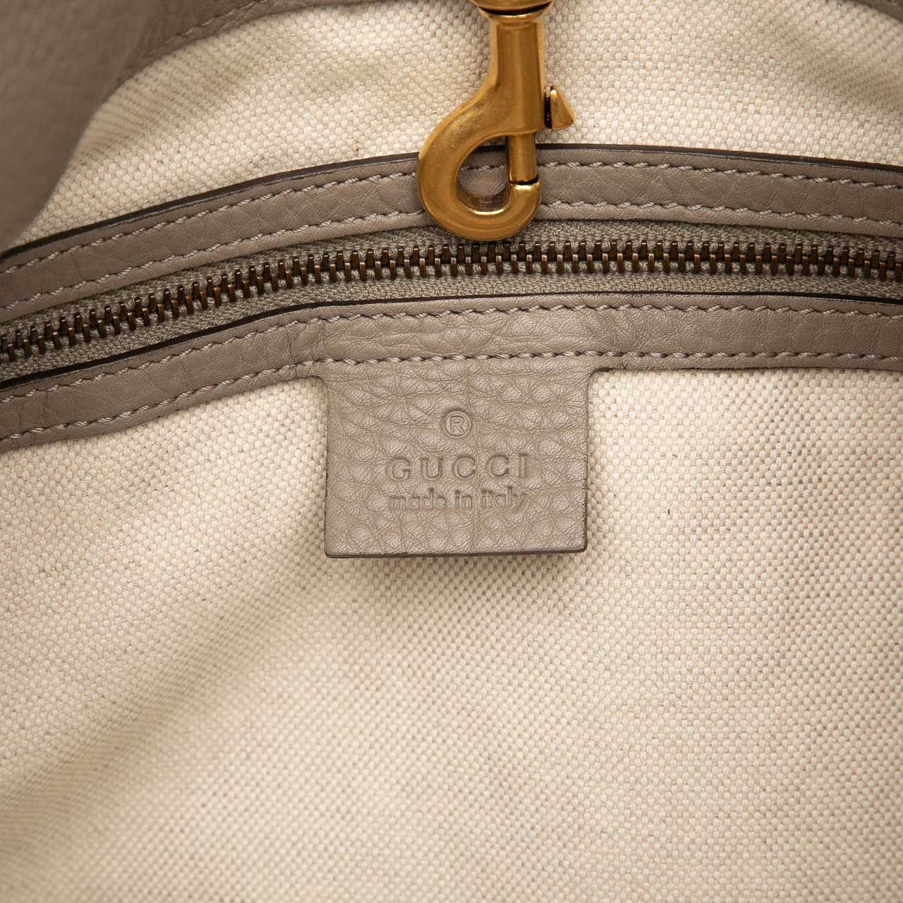 Gucci Medium Pebbled Calfskin Twill Tote Bruin