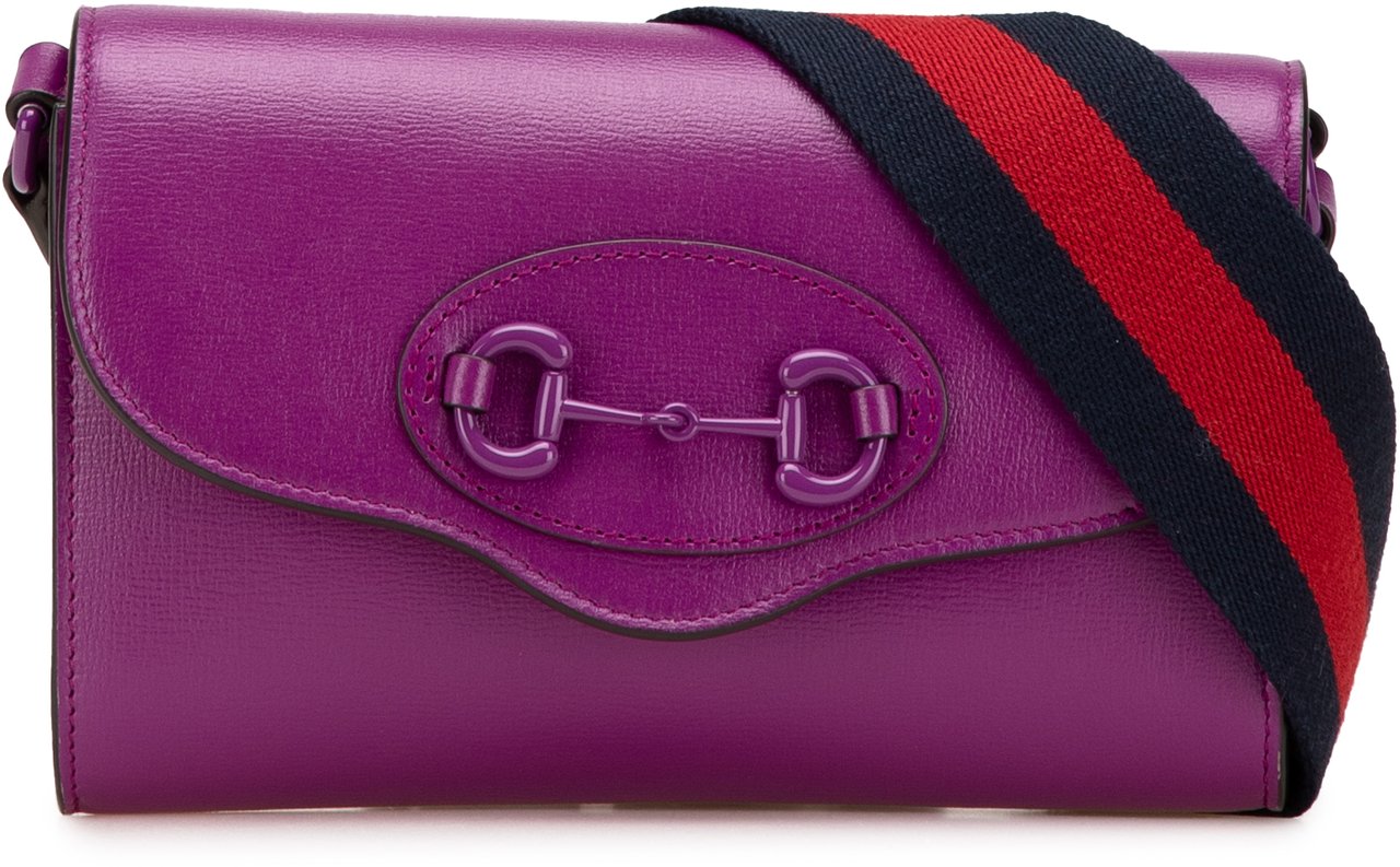 Gucci Mini Leather Horsebit 1955 Web Crossbody Paars
