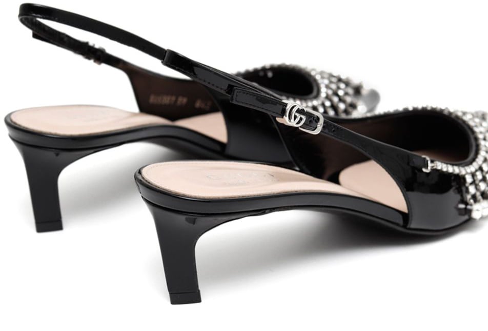 Gucci Décolleté con catena di cristalli Zwart