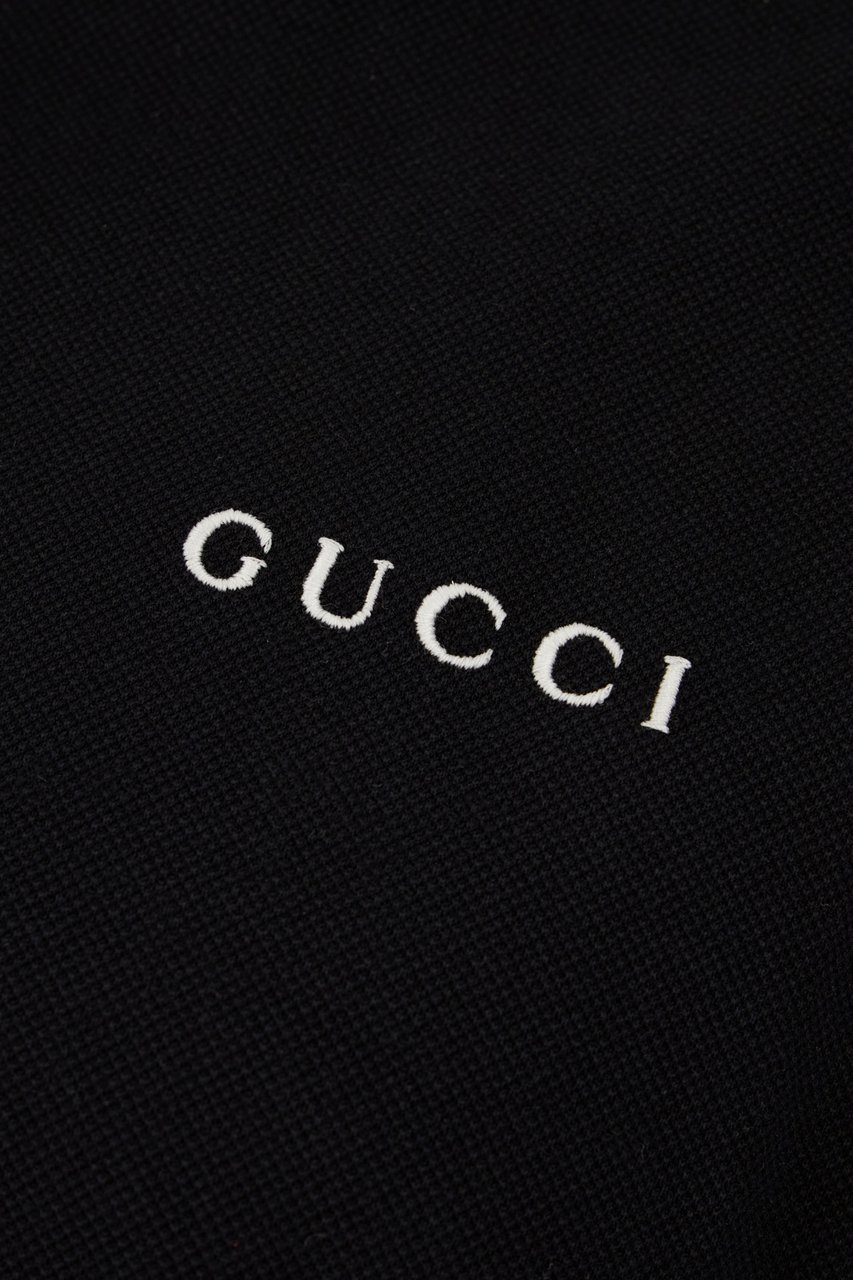 Gucci Gucci Black stretch piquet polo shirt Zwart