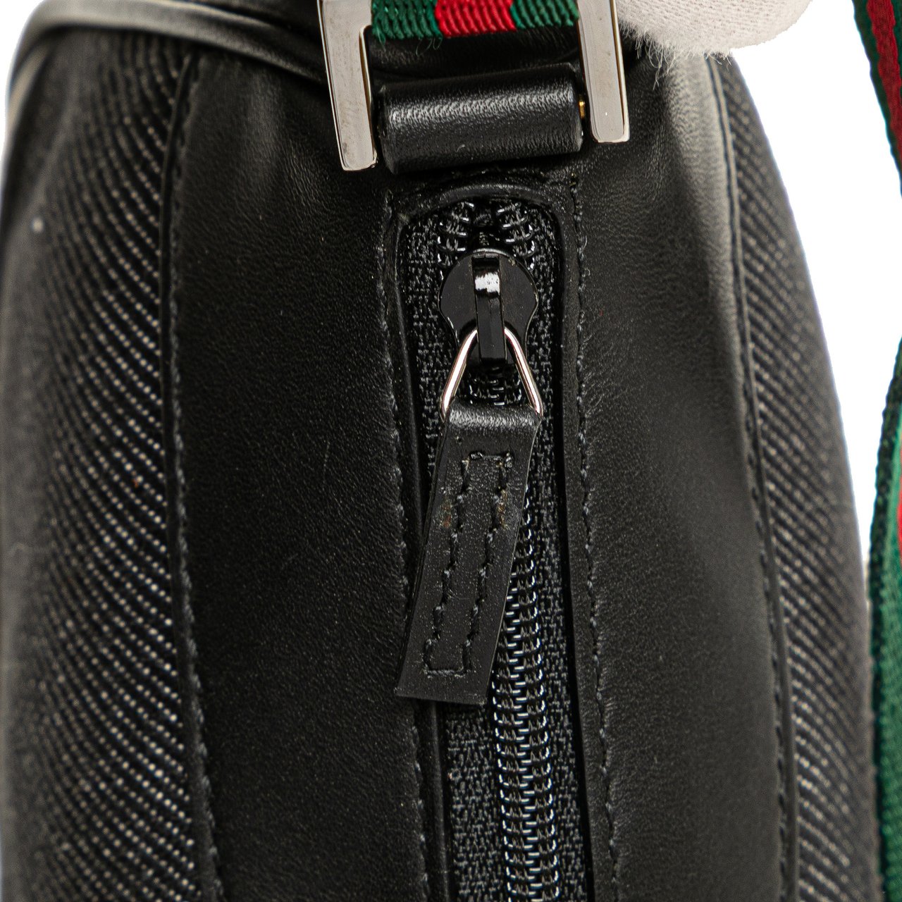 Gucci Denim Web Shoulder Bag Zwart