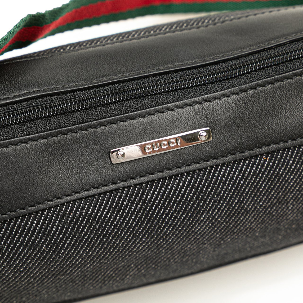 Gucci Denim Web Shoulder Bag Zwart